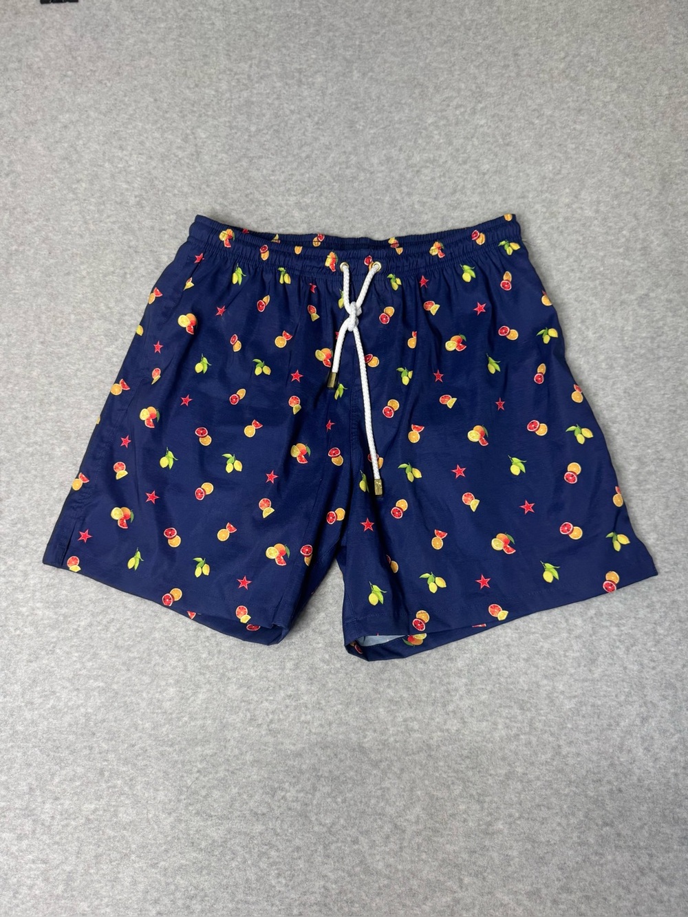 Kenny Flowers Navy Swim Trunks with Vibrant Citrus Tropical Beach Vibes XL